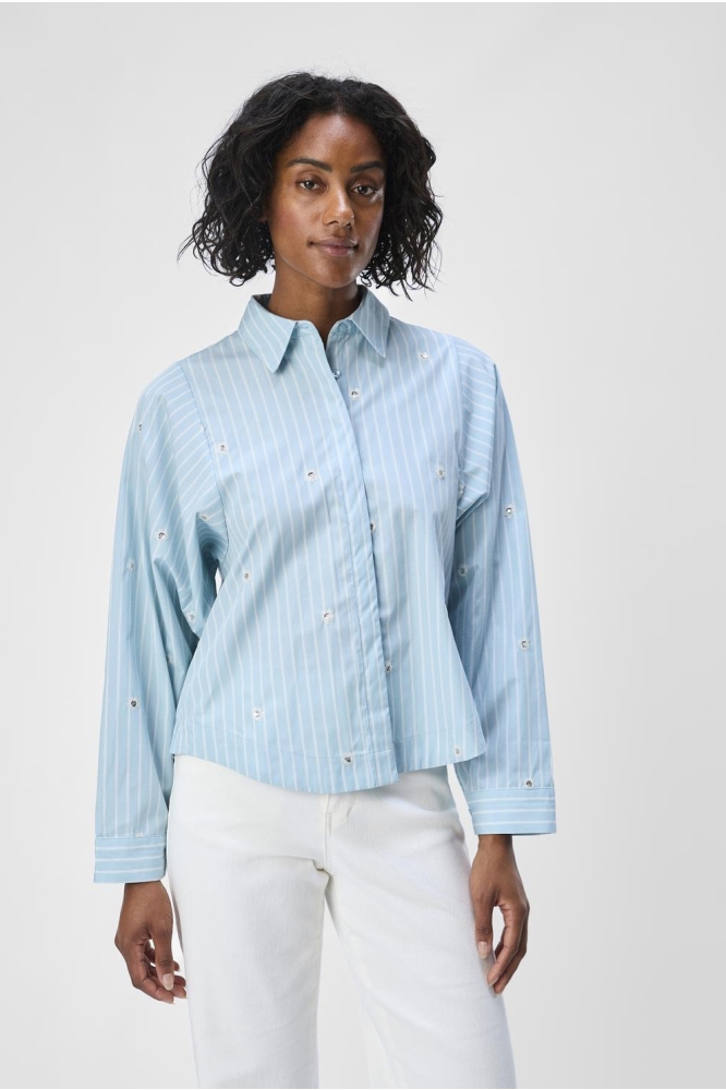 OBJHEDVIG L/S SHIRT 134 23044940 Airy Blue/White sand