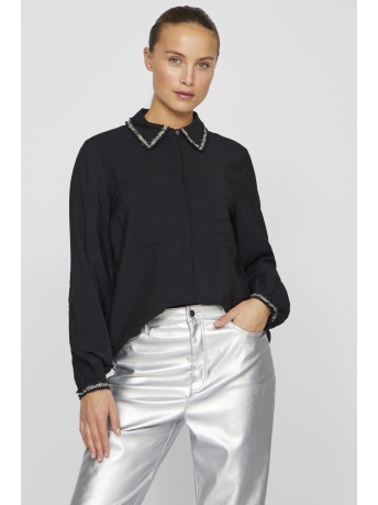 Vila Blouse VIDOGMA O-NECK LS DETAIL SHIRT 14101545 BLACK BEAUTY