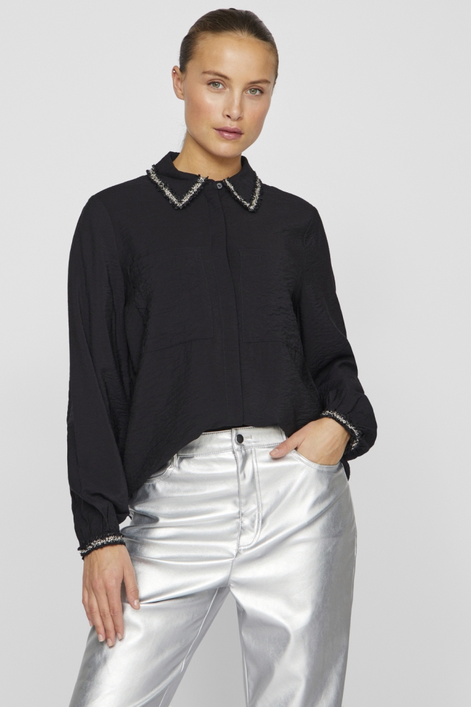 VIDOGMA O-NECK LS DETAIL SHIRT 14101545 BLACK BEAUTY