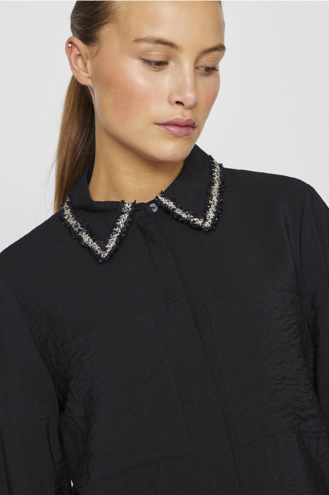 VIDOGMA O-NECK LS DETAIL SHIRT 14101545 BLACK BEAUTY