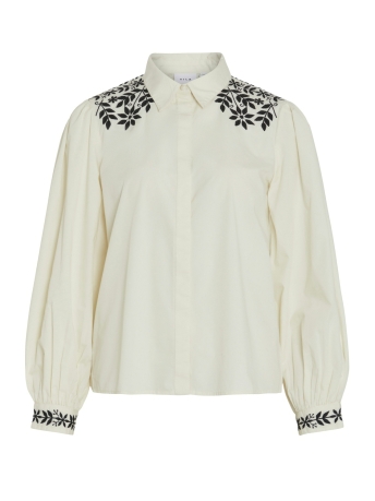 Vila Blouse VICARIA L/S EMBROIDERY SHIRT/R 14100392 Birch/Black beau