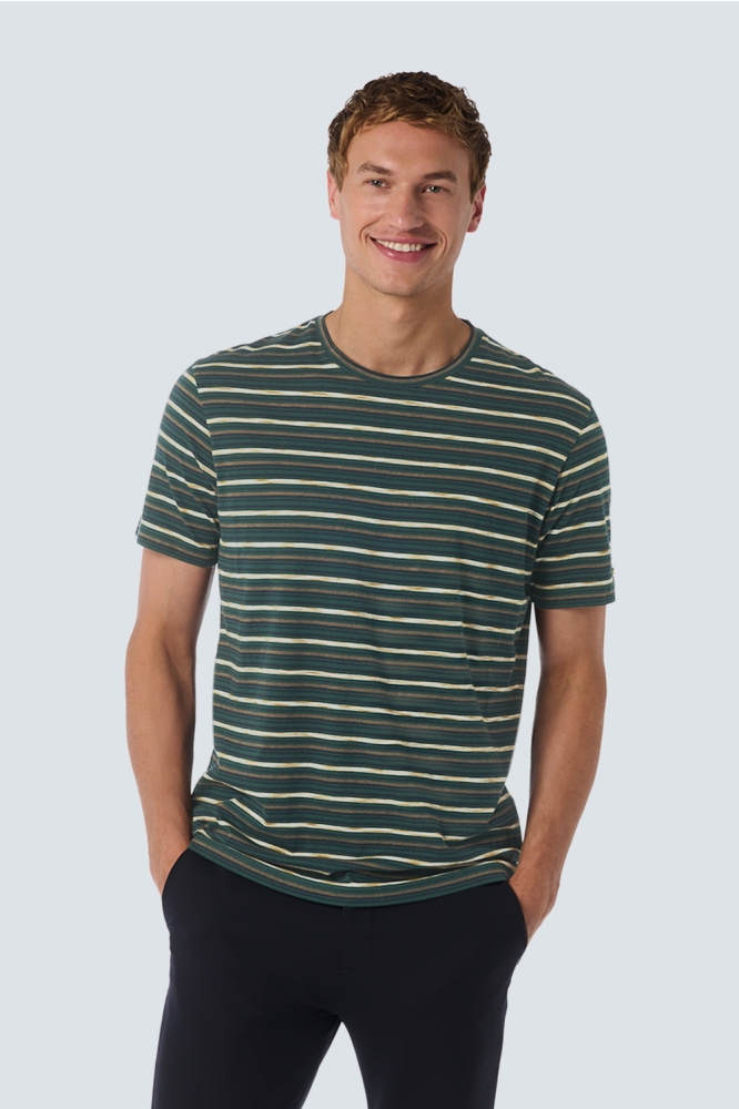 T SHIRT WITH ROUND NECK AND MULTICOLOR STRIPES 25350731 052 DARK GREEN