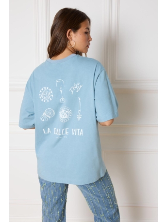 Refined Department T-shirt MAGGY LADIES KNITTED PRINT T SHIRT R2407707414 200 LIGHT BLUE