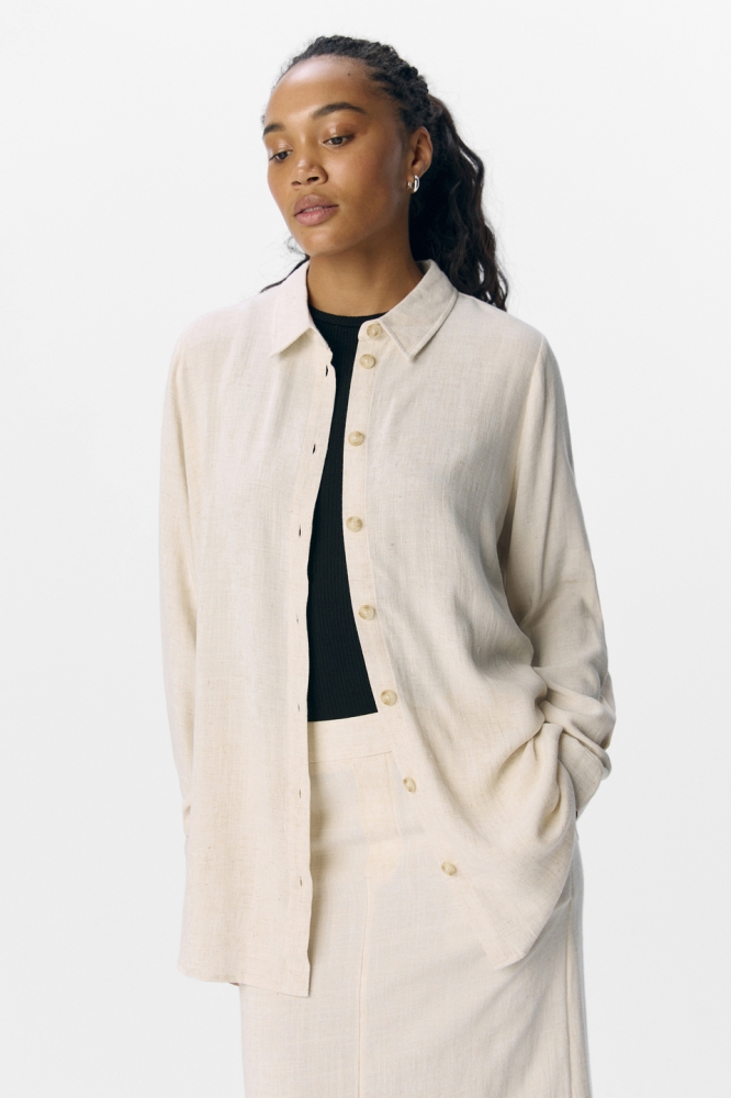 OBJSANNE L/S SHIRT NOOS 23041611 SANDSHELL