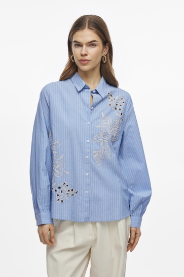 Vila Blouse VICASPIANA L/S SHIRT 14104524 BLISSFUL BLUE/Birch