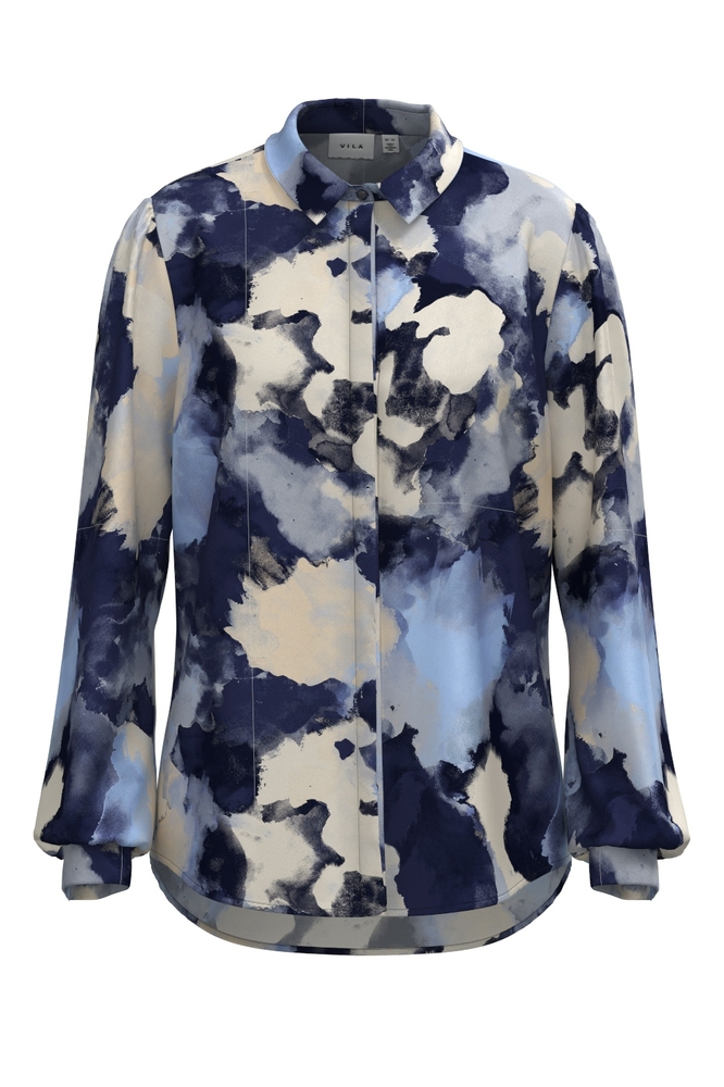 VIELLETTE SATIN L/S SHIRT - NOOS 14063320 NAVY BLAZER/LAKE