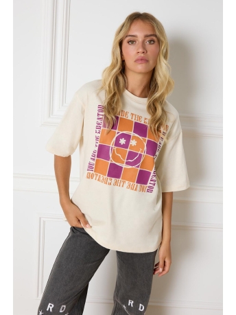 Refined Department T-shirt MAGGY KNITTED BLOCK SMILEY R2408713519 005 VINTAGE WHITE