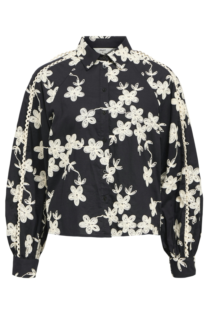 OBJARIZONA L/S LO SHIRT E AW FAIR 2 23046614 BLACK/WHITE EMBR