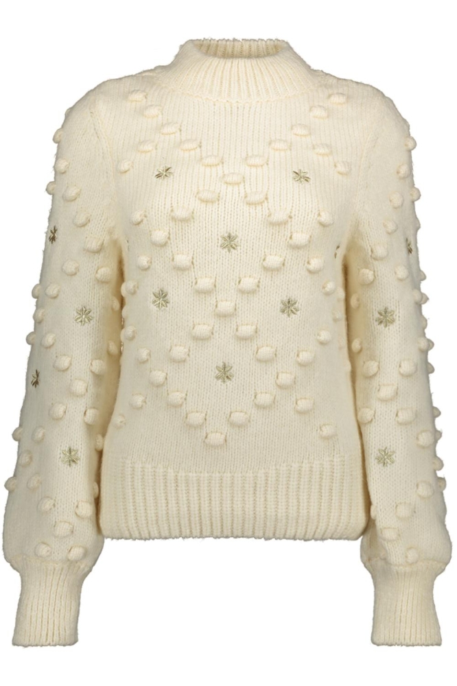 GEBREIDE TRUI MET POMPON EN GEBORDUURDE BLOEMEN 44841 23 Off-White/Sand