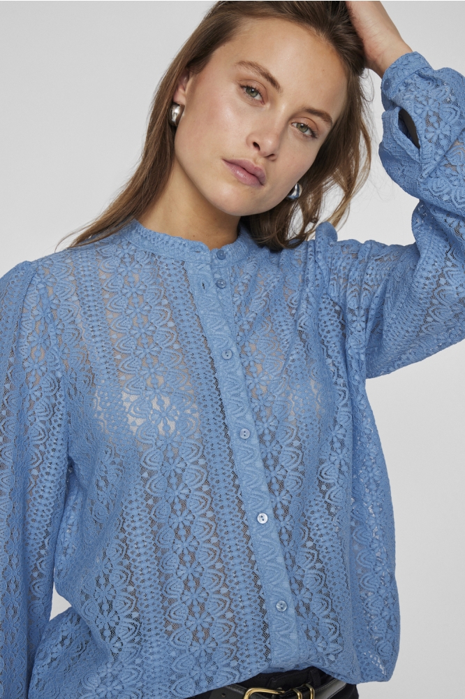 VICHIKKA LACE L/S SHIRT- NOOS 14082977 BLISSFUL BLUE