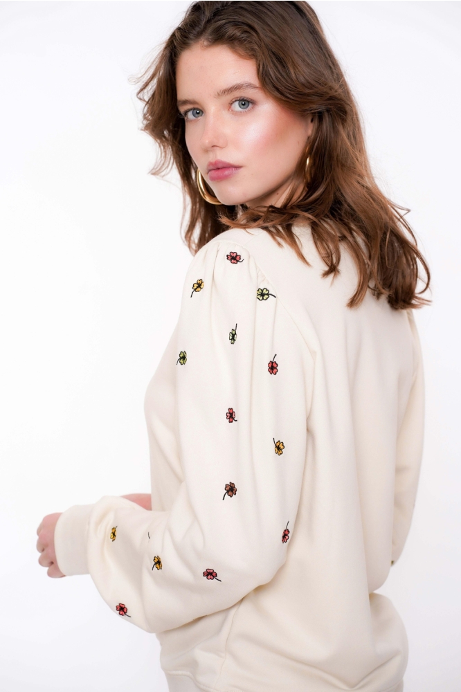 SWEATER MET GEBORDUURDE BLOEMENMOTIEF 52080 21 000720 Sand/Green combi