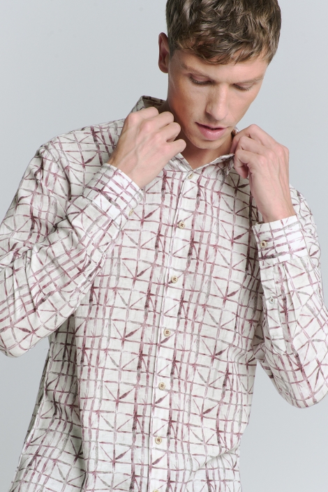 NO-EXCESS shirt allover printed with linen