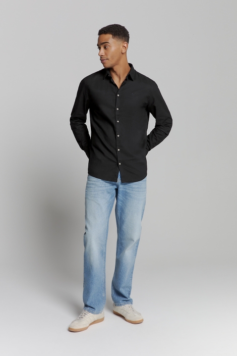 NO-EXCESS shirt solid with linen