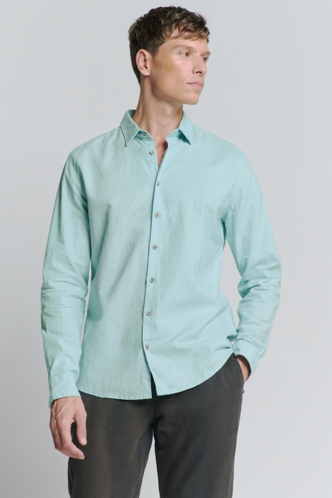 NO-EXCESS shirt solid with linen