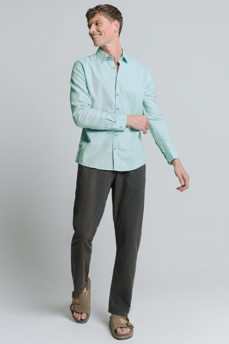 NO-EXCESS shirt solid with linen