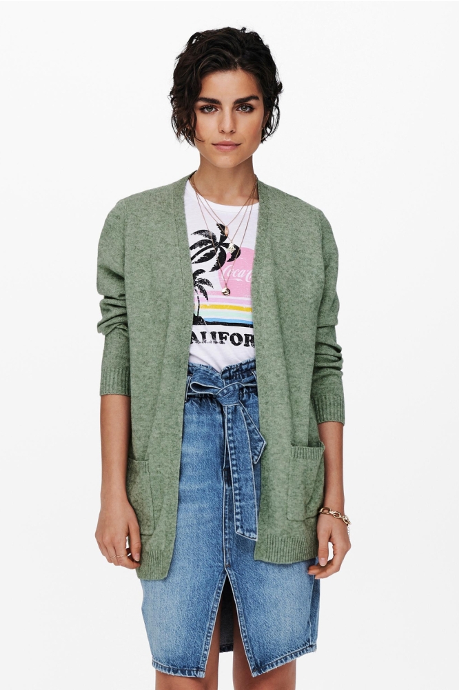 ONLLESLY L/S OPEN CARDIGAN KNT NOOS 15174274 Basil/MELANGE