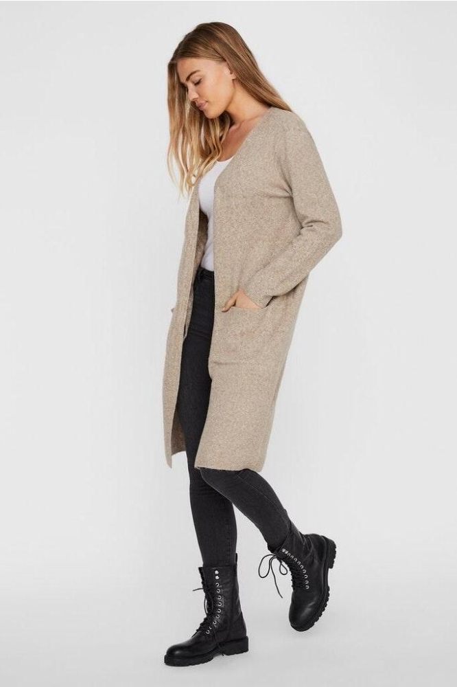 VMDOFFY LS LONG OPEN CARDIGAN GA NO 10215434 Sepia Tint/ MELANGE