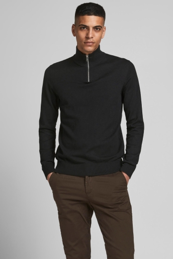 Jack & Jones Trui JJEEMIL KNIT HALF ZIP NOOS 12189339 Black