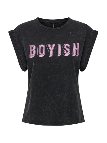Only T-shirt ONLDAHLIA S/S TEXT FOLD-UP TOP BOX 15316644 BLACK/BOYISH