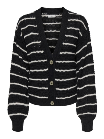 Jacqueline de Yong Vest JDYELLEN L/S V-NECK STRIPE CARDIGAN 15328338 Black/WHITECAP GRAY