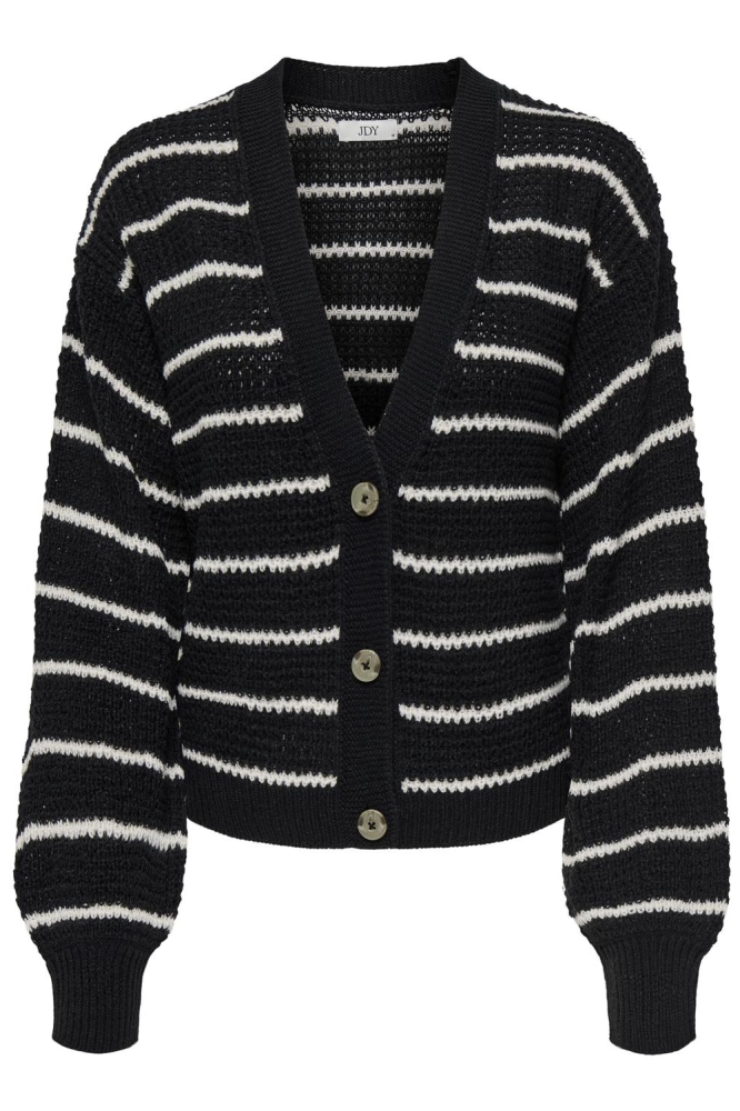 JDYELLEN L/S V-NECK STRIPE CARDIGAN 15328338 Black/WHITECAP GRAY