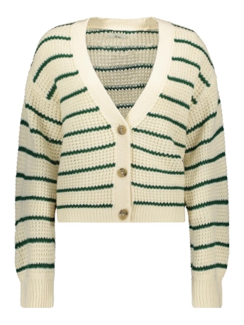 Jacqueline de Yong Vest JDYELLEN L/S V-NECK STRIPE CARDIGAN 15328338 WHITECAP GRAY/RAIN FOREST