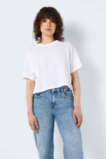 Noisy may T-shirt NMALENA S/S O-NECK SEMICROP TOP FWD 27023863 Bright White