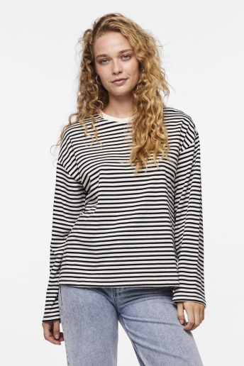 Pieces T-shirt PCSADIE LS TOP NOOS 17146655 Cloud Dancer Stripes/ Black