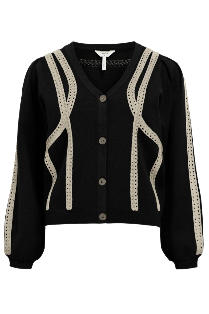 OBJULLA KNIT L/S RE CARDIGAN 134 23044980 BLACK/SANDSHELL