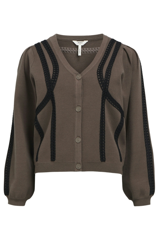 OBJULLA KNIT L/S RE CARDIGAN 134 23044980 MOREL/BLACK