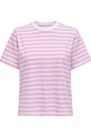 Only T-shirt ONLLIVINA S/S STRIPE TEE JRS NOOS 15272227 BONBON/WHITE STRIPES