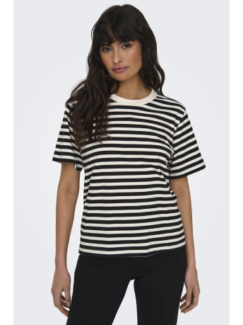 Only T-shirt ONLLIVINA S/S STRIPE TEE JRS NOOS 15272227 Cloud Dancer/BLACK STRIPES