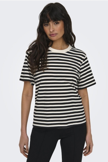 Only T-shirt ONLLIVINA S/S STRIPE TEE JRS NOOS 15272227 Cloud Dancer/BLACK STRIPES