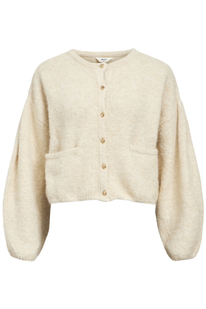 OBJSAGGIA LO L/S KNIT CARDIGAN 135 23045224 WHITE SAND/MELANGE