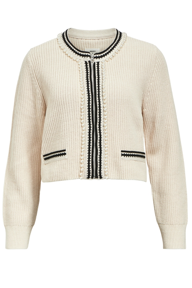 OBJPERLA LS RE KNIT CARDIGAN 136 23045459 WHITE SAND/SKY CAPTAL