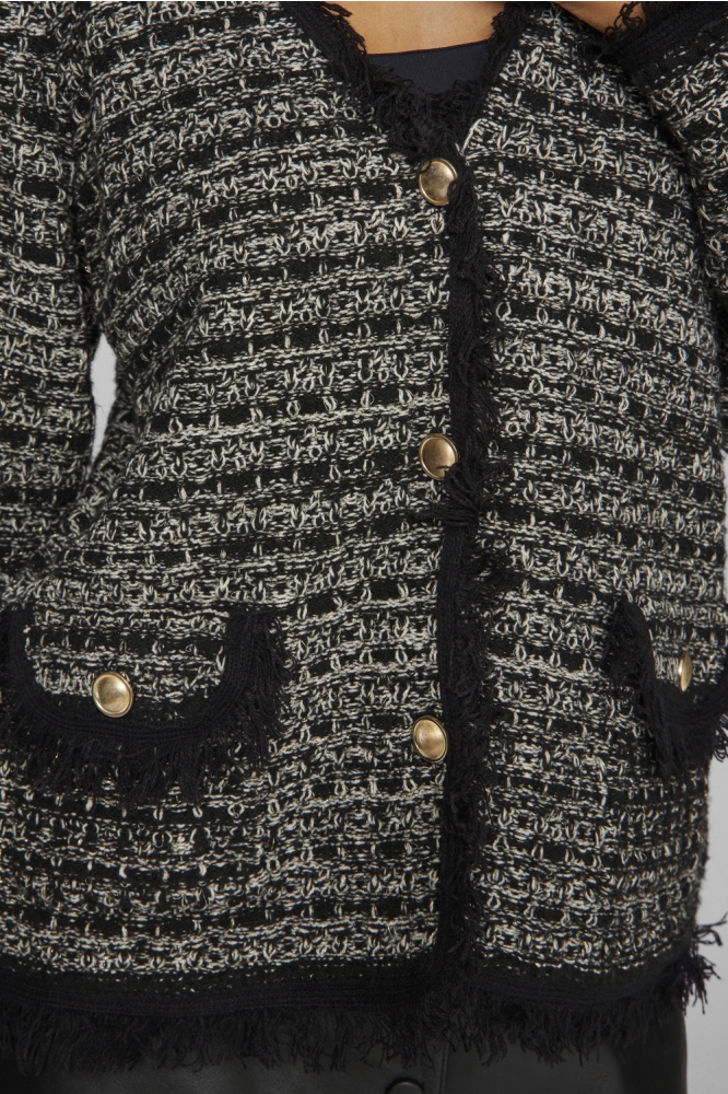 VISOLERA L/S DETAIL KNIT CARDIGAN 14102598 Black Beauty/BIRCH+GOLD