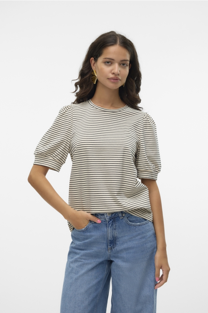 VMKERRY 2/4 O-NECK STRIPE TOP VMA 10314578 BIRCH/BLACK