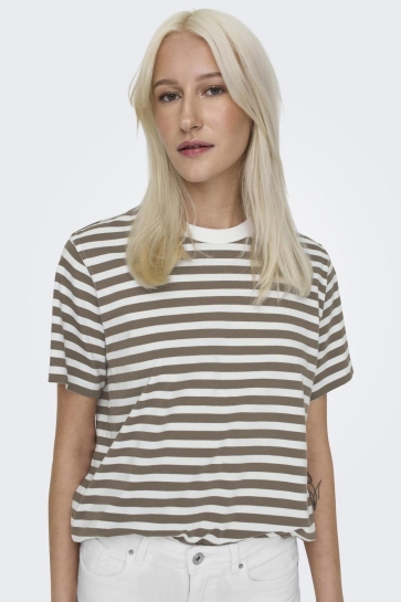 Only T-shirt ONLLIVINA S/S STRIPE TEE JRS NOOS 15272227 WALNUT/WHITE STRIPES