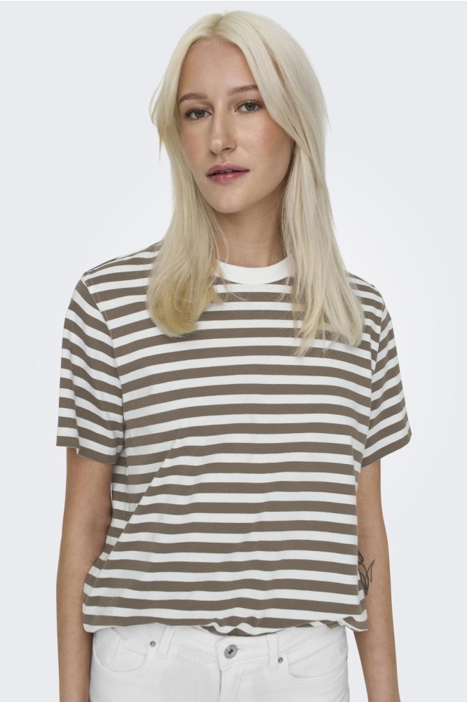 ONLLIVINA S/S STRIPE TEE JRS NOOS 15272227 WALNUT/WHITE STRIPES