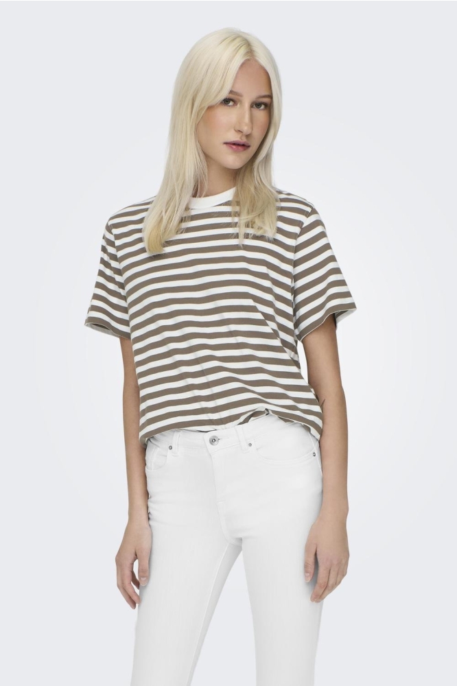 ONLLIVINA S/S STRIPE TEE JRS NOOS 15272227 WALNUT/WHITE STRIPES