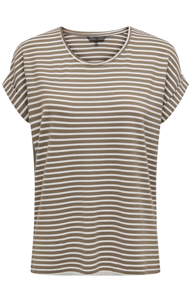 ONLMOSTER STRIPE S/S O-NECK TOP JRS 15206243 CARIBOU/CLOUD DANCER