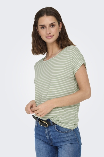 Only T-shirt ONLMOSTER STRIPE S/S O-NECK TOP JRS 15206243 LAUREL GREEN/CLOUD DANC