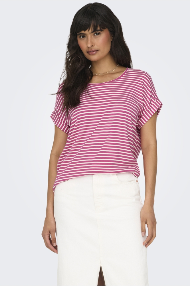 ONLMOSTER STRIPE S/S O-NECK TOP JRS 15206243 GIN FIZZ/CLOUD DANCER