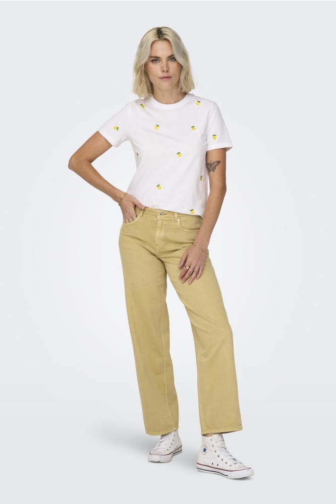 ONLKETTY LIFE S/S O-NECK TOP JRS NO 15288473 Bright White/Lemon