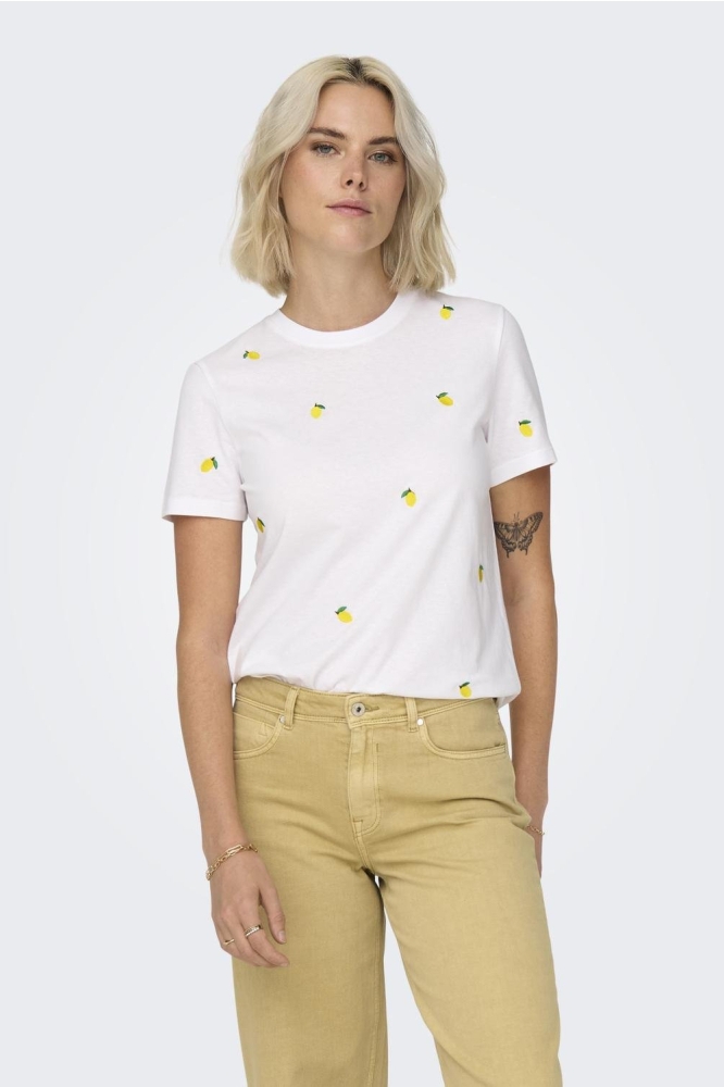 ONLKETTY LIFE S/S O-NECK TOP JRS NO 15288473 Bright White/Lemon