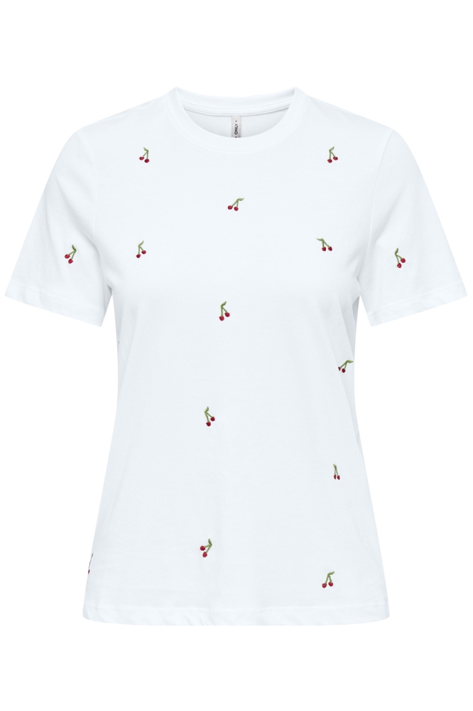 ONLKETTY LIFE S/S O-NECK TOP JRS NO 15288473 BRIGHT WHITE/CHERRIES