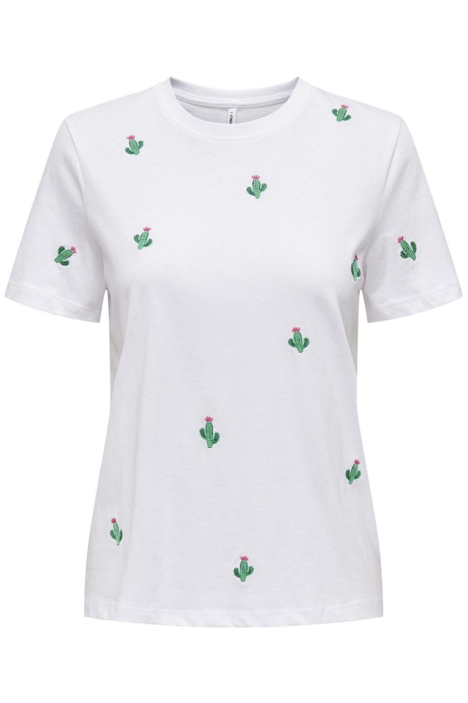 ONLKETTY LIFE S/S O-NECK TOP JRS NO 15288473 BRIGHT WHITE/CACTUS