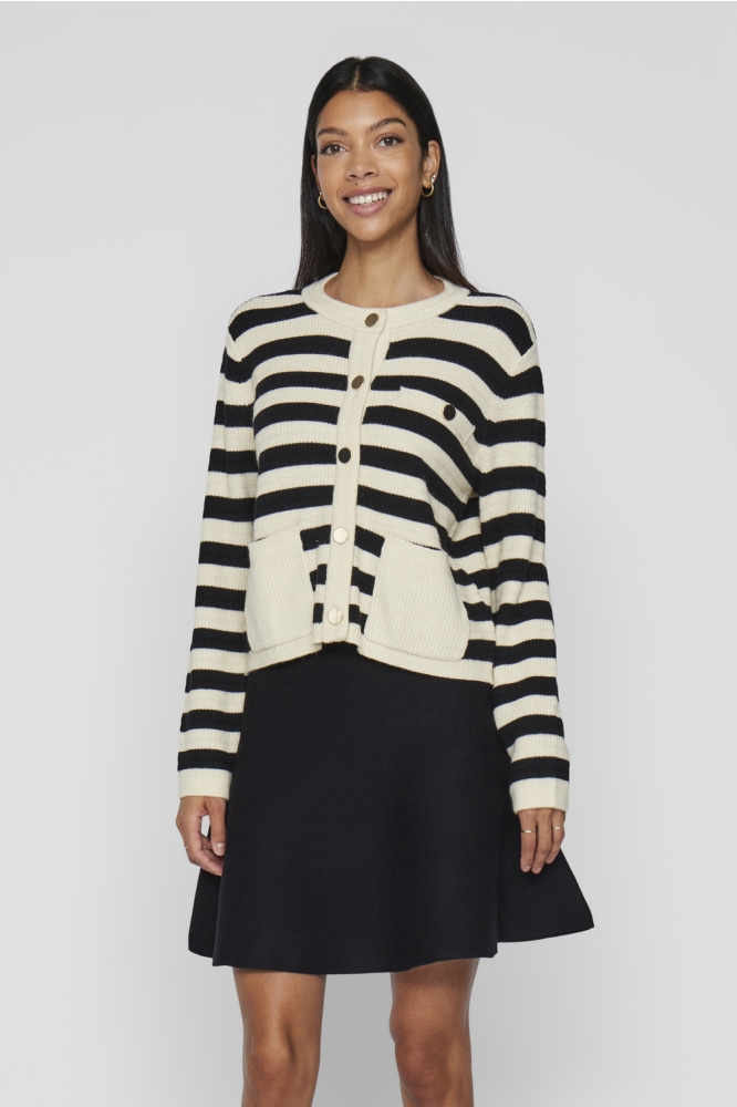 VIDREA L/S O-NECK KNIT CARDIGAN 14103792 BIRCH/BLACK BEAUTY