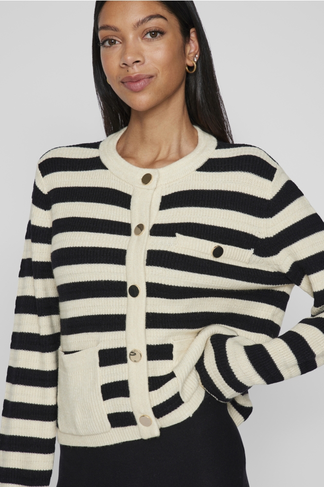 VIDREA L/S O-NECK KNIT CARDIGAN 14103792 BIRCH/BLACK BEAUTY