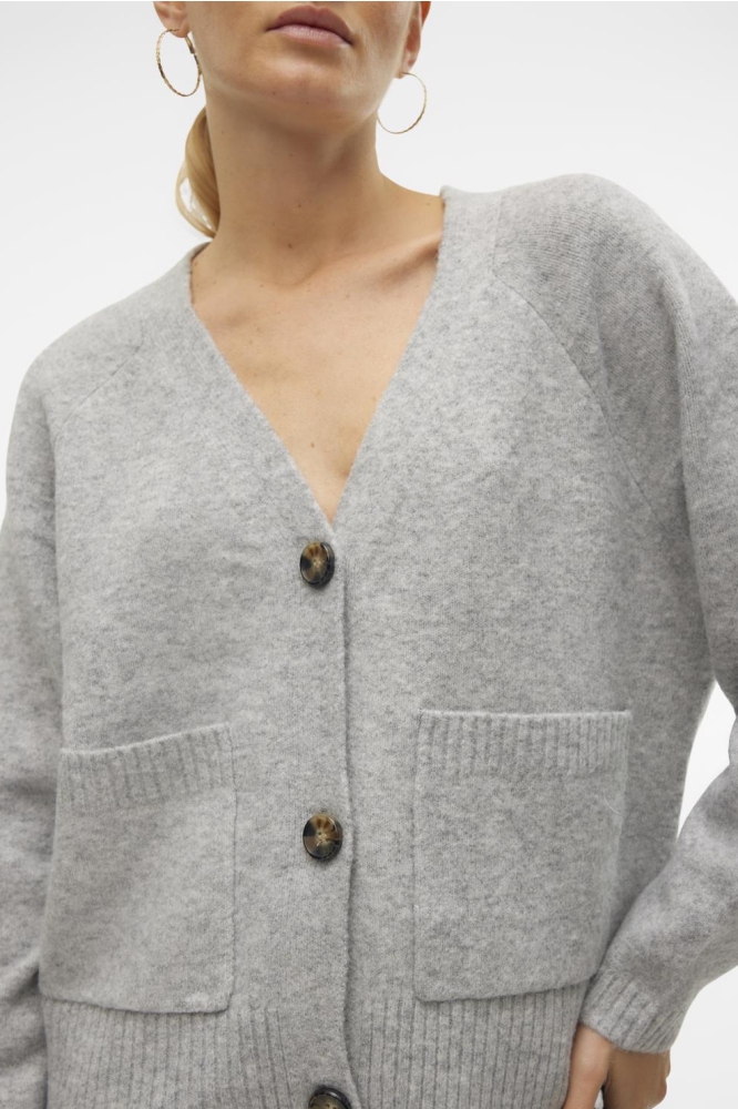 VMBOOM LS V-NECK BUTTON CARDIGAN GA 10320457 LIGHT GREY MELANGE